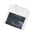 Charcoal crew neck cotton t-shirt with stormy ocean design.