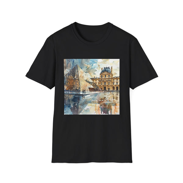 Louvre Watercolor: A Parisian Masterpiece on a T-shirt | T-Shirt | DTG, Men's Clothing, Regular fit, T-Shirts, Unisex, Women's Clothing | Prints with Passion