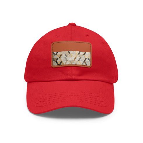 Stylish cream baseball cap with gold accents and unique texture.