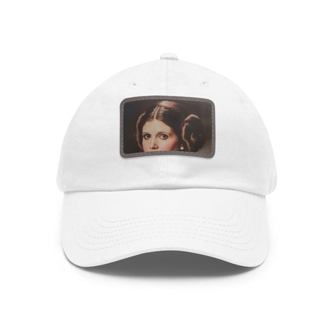 Galactic Princess Leia embroidered white baseball cap with rectangle patch.