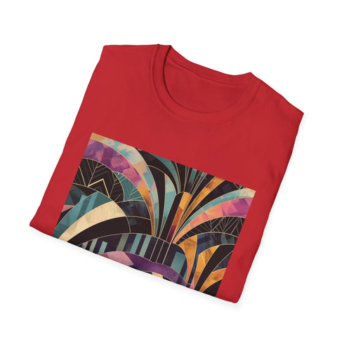 Charcoal cotton T-shirt with art deco abstract geometric patterns