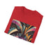 Charcoal cotton T-shirt with art deco abstract geometric patterns