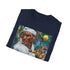 Charcoal cotton T-shirt with Nadal tennis painting capturing dynamic energy