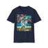 Charcoal cotton crew neck T-shirt with Messi-inspired blue and white watercolor design