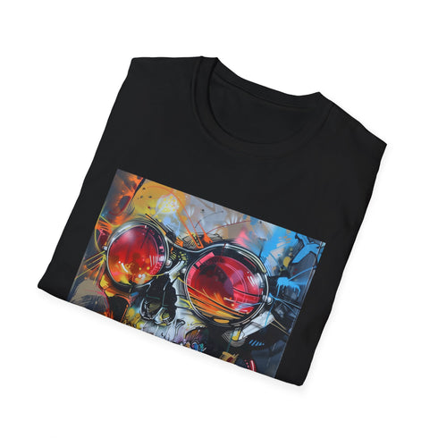 Charcoal cotton T-shirt featuring vibrant urban art graphic in crew neck style