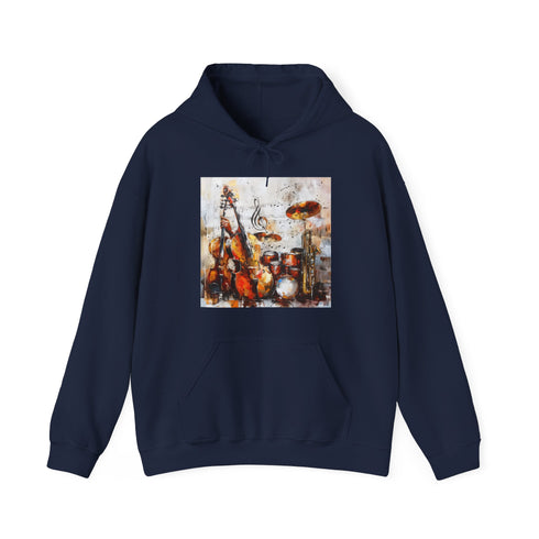 Symphony of Nature unisex Navy hoodie with music wilderness design.