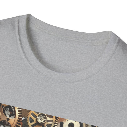 Victorian-inspired Navy XL T-shirt with intricate gears and cogs design.