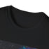 Neon space galaxy t-shirt with vibrant stars on charcoal cotton fabric