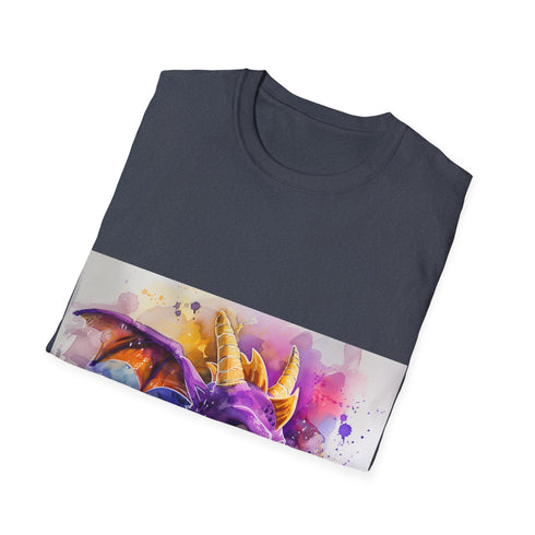Vibrant watercolor Spyro tee in charcoal, perfect for gamers and fantasy fans