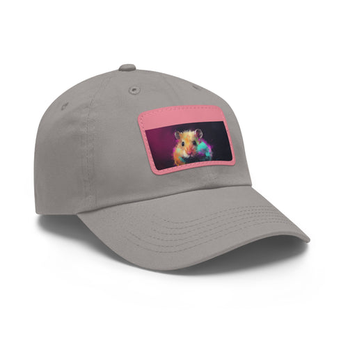 Neon hamster cotton baseball cap in white with light brown patch.