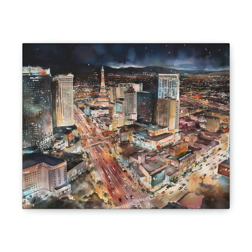 Vegas Strip Night Skyline Canvas Print - Glittering neon lights, vibrant nightlife