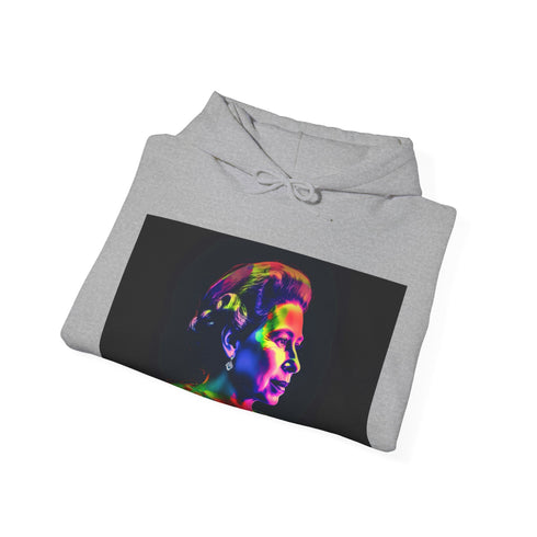 Navy Queen Elizabeth II watercolor portrait hoodie.