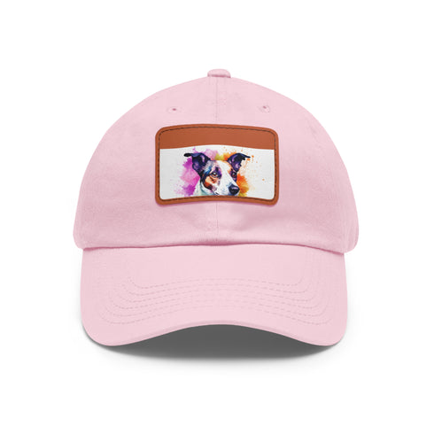 Adorable Jack Russel Snapback Cap in white with light brown patch.
