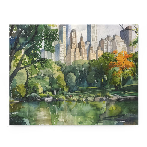 Vibrant Central Park watercolor puzzle with 120pcs.