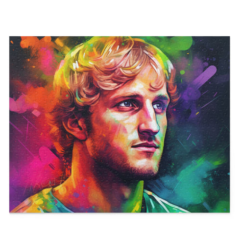 Logan Paul jigsaw puzzle with social media icon in various poses.