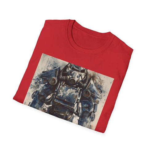Charcoal cotton t-shirt with watercolor Power Armor illustration and crew neck
