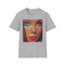 Charcoal crew neck cotton T-shirt featuring vibrant painting of Barbie fashion doll