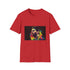 Charcoal cotton T-shirt featuring a vibrant watercolor and neon football design