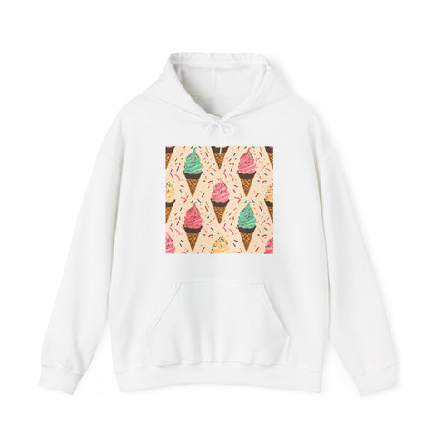 Sweet navy hoodie with colorful ice cream cone pattern for all genders.
