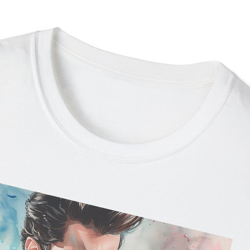 Charcoal watercolor Travolta t-shirt with crew neck cotton fabric