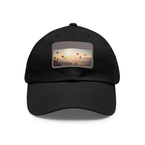 Cotton baseball cap featuring Cappadocia air balloon design in white and brown.