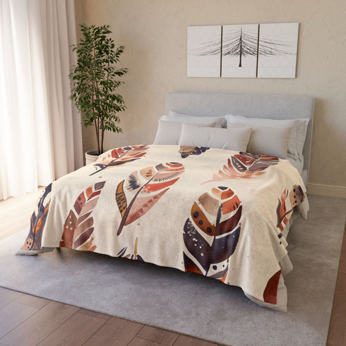 Bohemian Artisan Feathers Seamless Pattern Plush Fleece Throw Blanket - View 12 | Prints With Passion