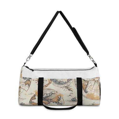 Vintage map duffel bag in small size for stylish travelers.