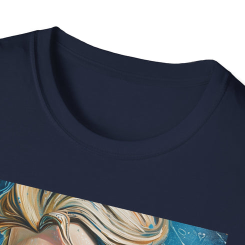 Charcoal cotton crew neck T-shirt featuring vibrant Elsa painting for summer