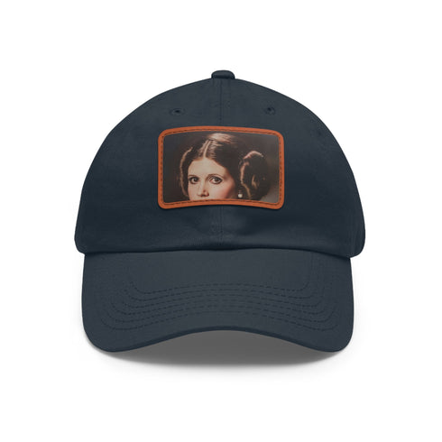 Galactic Princess Leia embroidered baseball cap in white with light brown patch.
