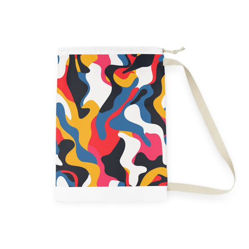 Abstract pattern laundry bag in bold, bright hues for laundry routine.