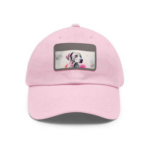 White cotton Dalmatian baseball cap with light brown patch.