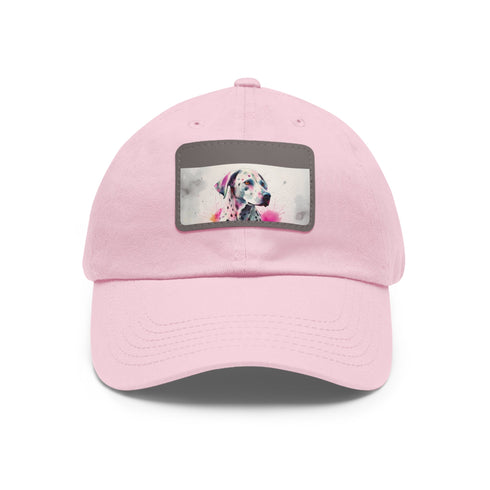 White Dalmatian baseball cap with light brown patch.