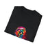 Political Icon in vibrant hues on charcoal T-shirt in size S.