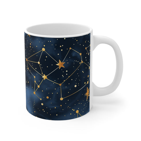 Celestial constellation stars ceramic coffee mug, perfect for stargazers.