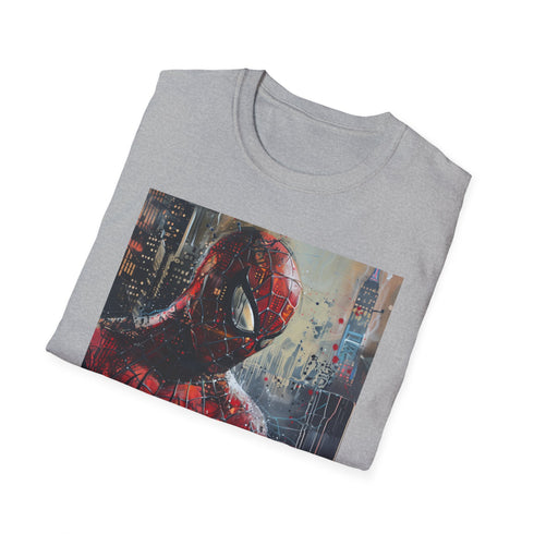 Charcoal DTG Spider-Man T-shirt showcasing vibrant agile superhero portrait
