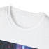Charcoal cotton t-shirt featuring vibrant cyberpunk cityscape and comfortable crew neck