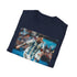 Vibrant charcoal crew neck T-shirt with Messi watercolor artwork on cotton fabric