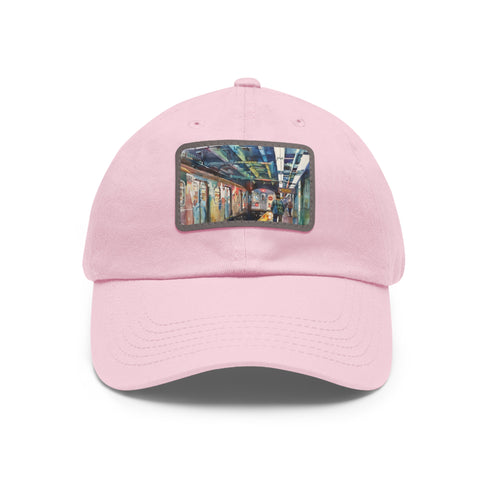 New York Subway Watercolor Snapback Cap in White with Light Brown Patch