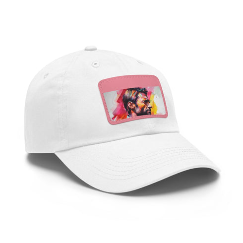 Bright watercolor Hugh Jackman cap with white patch - vegan cotton blend.