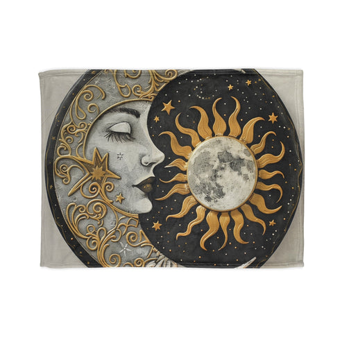 Celestial Mandala Blanket: Sun and moon harmony for restful sleep.