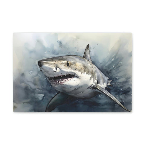 Ocean-themed canvas print featuring a stunning great white shark design