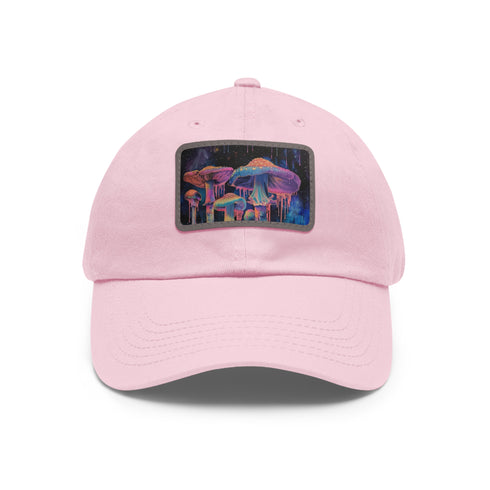 Mushroom Magic Trucker Hat in White with Light Brown Patch