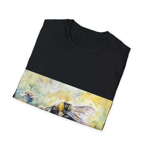 Charcoal cotton tee with vibrant bumblebee watercolor ideal for summer wardrobe