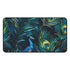 Vibrant blue peacock feather desk mat, elegant workspace accessory in striking hues