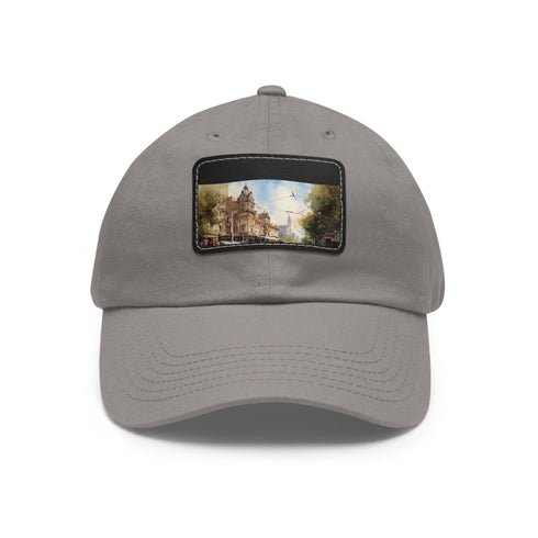 Melbourne Tram Style Baseball Cap in White with Light Brown Patch
