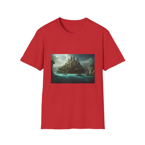 Charcoal cotton T-shirt featuring vibrant Atlantis underwater city graphic