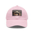 Audrey Hepburn monochrome baseball cap with light brown rectangle patch.