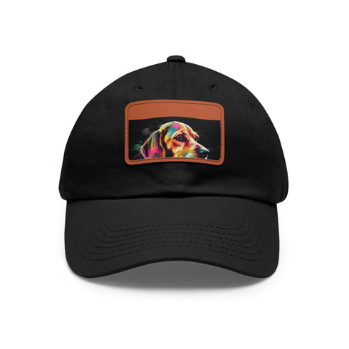 White cotton baseball cap with adorable beagle graphic patch.