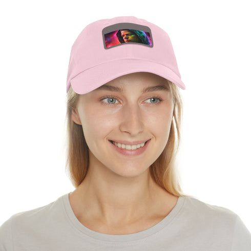 Vibrant neon watercolor baseball cap with light brown patch.