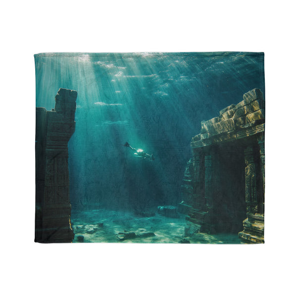 Sunken City Awakening with Energy — Plush Fleece Throw Blanket — Draped Over Sofa & Bed Lifestyle View